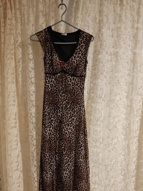 Leopard Print Sleeveless Maxi Dress - Brown
